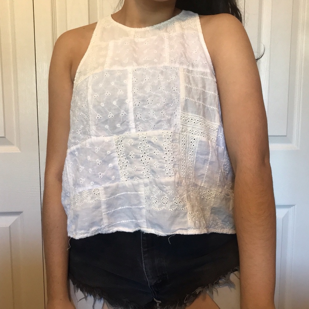 American Eagle Patched Eyelet Top